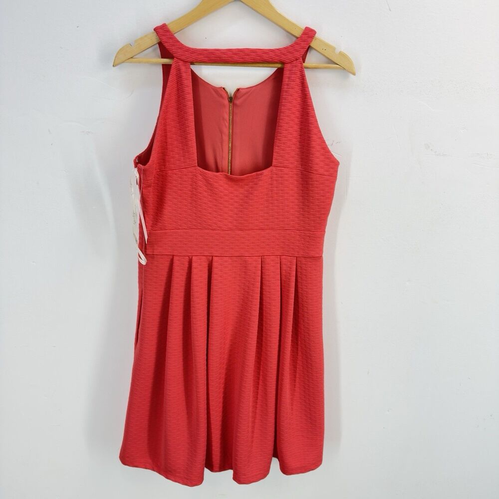 NWT Jessica Simpson Women Dress 10 Orange Textured Cut Out Back Pleated Pocket - Picture 6 of 16